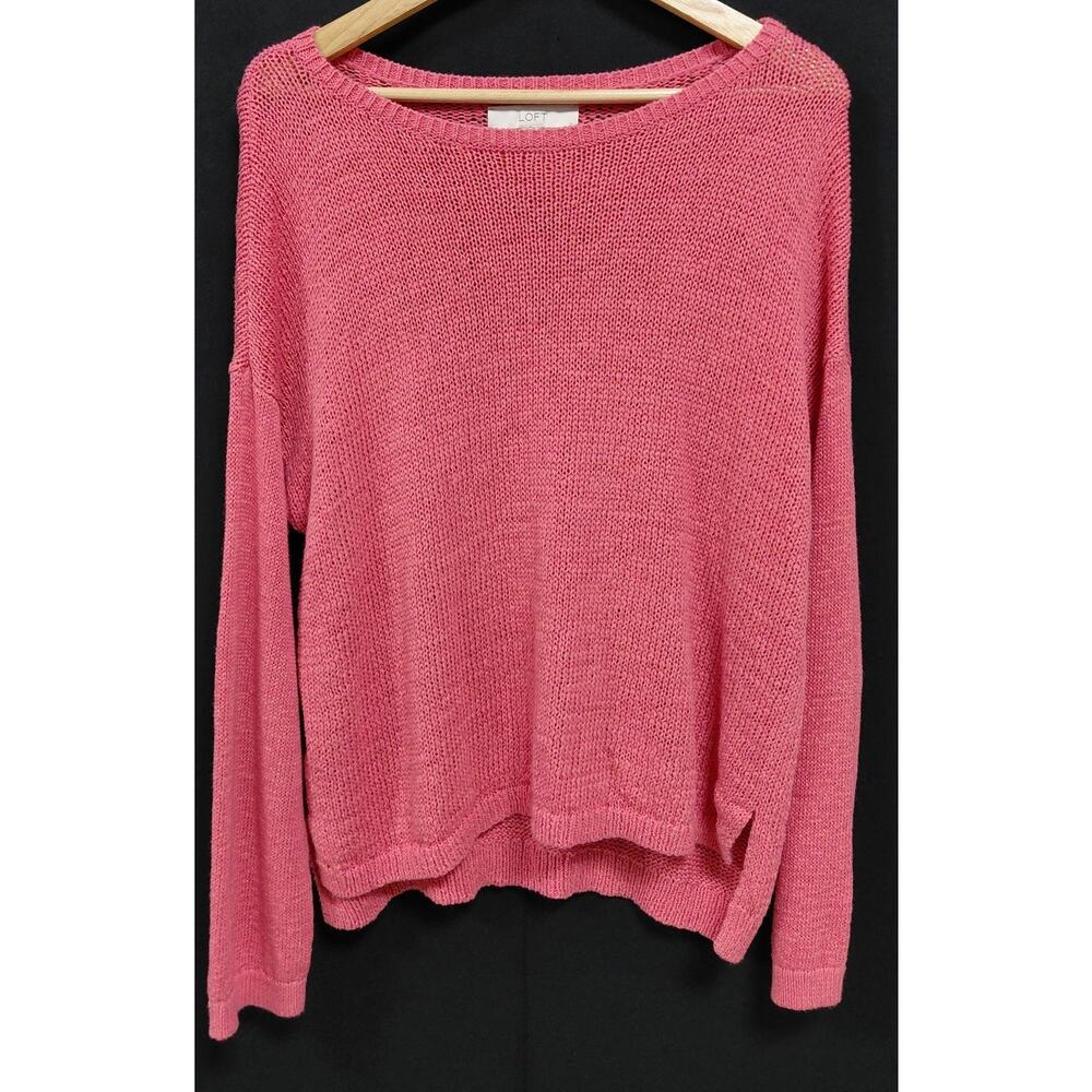 LOFT Knit Sweater Pink Solid Long Sleeve Women Size XL
